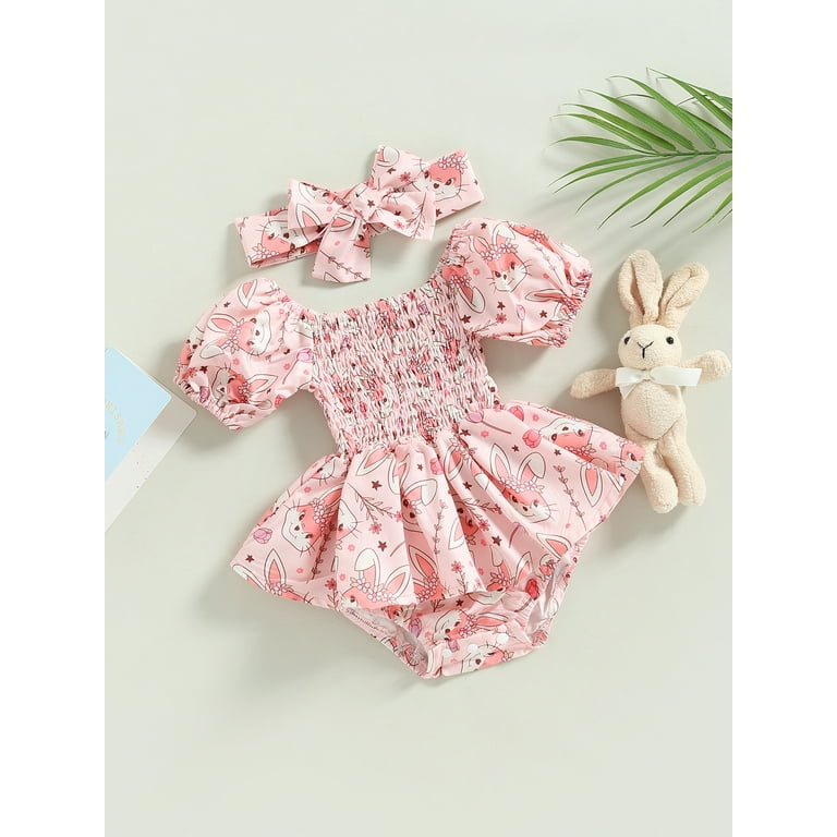 Newborn Easter Outfit Baby Girls Bunny Dress Romper Smocked Dresses Onesie Easter Clothes