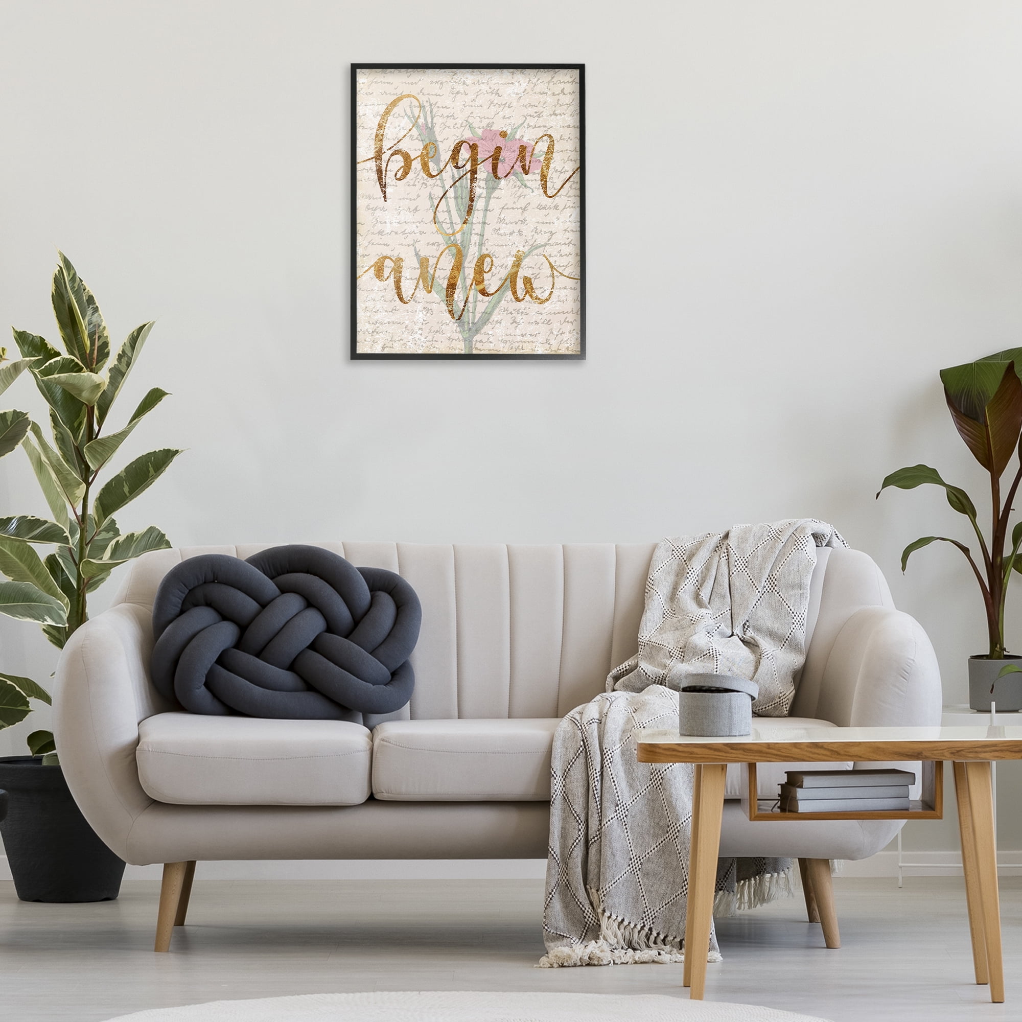 Stupell Industries Vintage Begin Anew Botanical & Floral Painting Black Framed Art Print Wall Art, 24 x 30