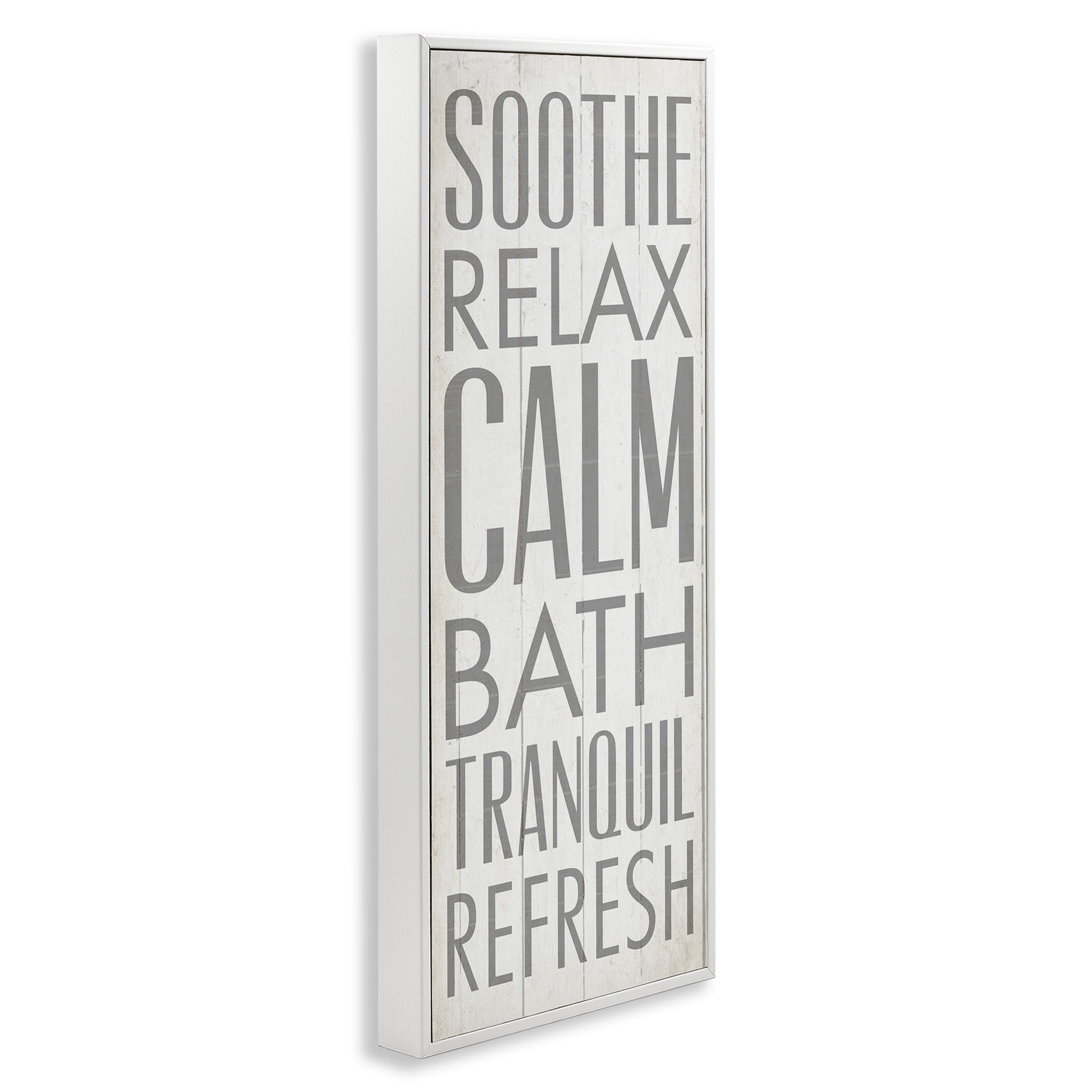 Stupell Industries Soothe Calm Relax Bath Bathroom Typography Painting White Framed Art Print Wall Art, 13 x 30