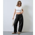 thumbnail image 3 of Lentta Women's Barrel Leg Sweatpant Drawstring Elastic Waisted Wide Leg Pants Casual Cotton Palazzo Trousers with Pockets, 3 of 7