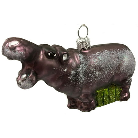 Hippo with Open Mouth Czech Glass Christmas Tree Ornament Hippopotamus Animal