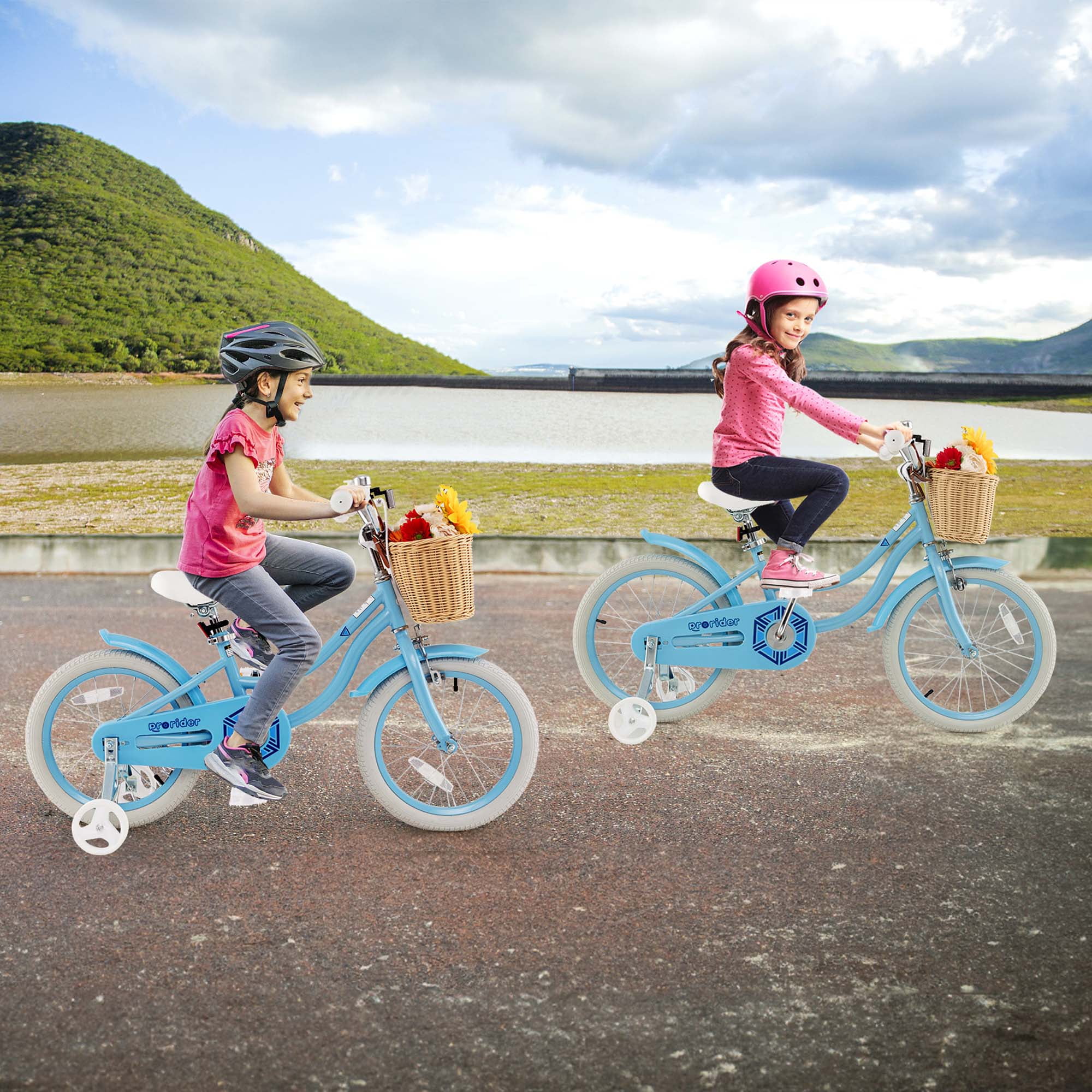16 Inch Kids Bike with Training Wheels and Adjustable Handlebar Seat Blue costway