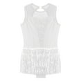 thumbnail image 5 of YONGHS Big Girls Rumba Samba Salsa Jazz Dance Costume Tutu Skirt Leotard Tassel Latin Dance Dress White 12, 5 of 7