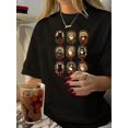 thumbnail image 1 of Vintage-Inspired Geometric Print T-Shirt for Women - Casual Crew Neck, Short Sleeve, Polyester Blend, Machine Washable - Perfect for Summer, 1 of 6