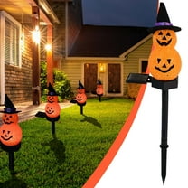Solar-Powered Halloween Pumpkin Light Waterproof LED Stake Decor With Black Hat For Walkways And Gardens