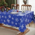 thumbnail image 2 of Christmas Blue Table Cloth, White Snowflake Print, Flannel Backed Vinyl Tablecloth for Rectangle Tables, Waterproof PVC Plastic Table Cover for Christmas Winter, Holiday Party Use 52 x 70 Inches, 2 of 6