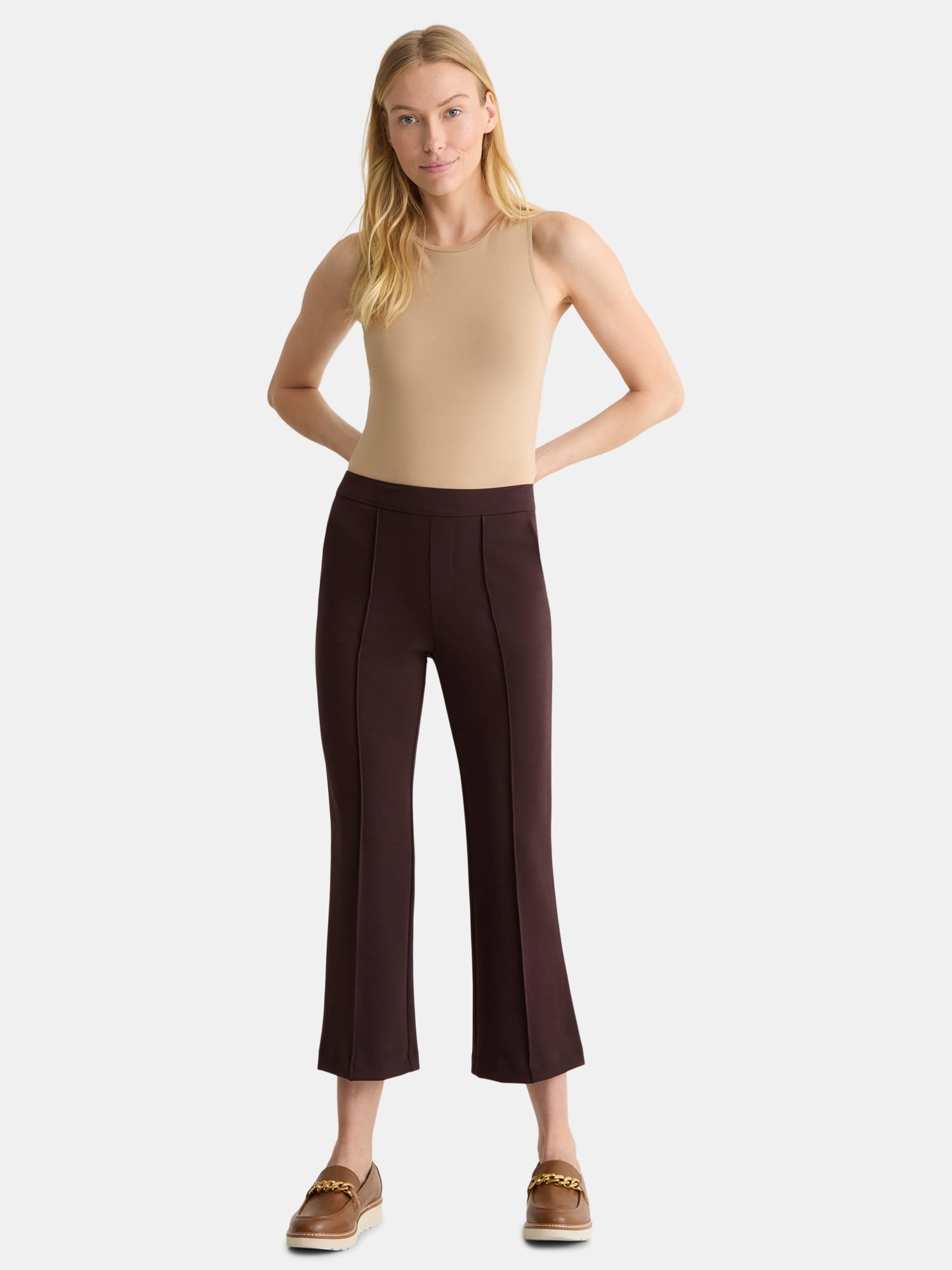 Time and Tru Women's Pull On Cropped Flare Pants, Sizes XS-XXXL