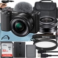 thumbnail image 1 of Sony Alpha ZV-E10 Mirrorless Vlog Camera With 16-50mm Lens + 32GB Memory Card + Tripod + Case + A-Cell Mobility Accessory Bundle (Black), 1 of 1