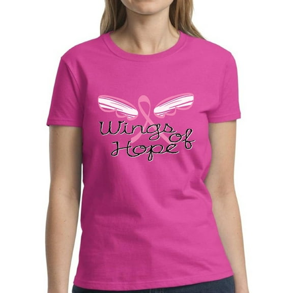 Wings Of Hope TShirt for Women Pink Ribbon Angel Wings Shirt - S M L XL 2XL 3XL Graphic Tee - Breast Cancer Awareness Pink Support Gifts Women Shirt
