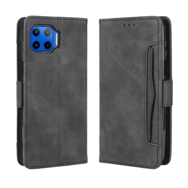 Case for Motorola MOTO One 5G Cover Adjustable Detachable Card Holder Magnetic closure Leather Wallet Case - Black