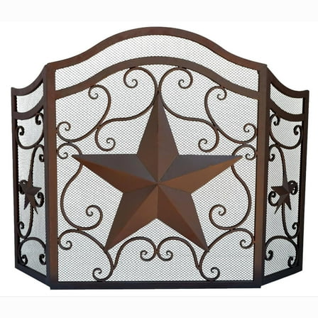 Decorative Ornate Star Metal Fireplace Screen Free Standing 3 Panel Vintage Mesh