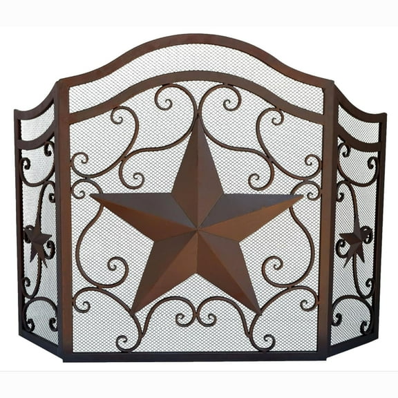Decorative Ornate Star Metal Fireplace Screen Free Standing 3 Panel Vintage Mesh