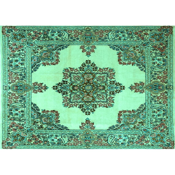 Ahgly Company Machine Washable Indoor Rectangle Medallion Turquoise Blue Traditional Area Rugs, 2' x 5'