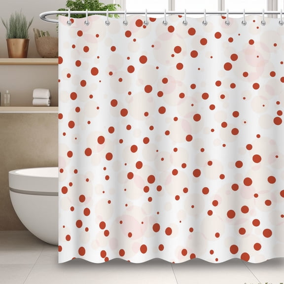 Modern Minimalist Shower Curtain, Red Polka Dot Print Shower Curtain, Minimalist Bathroom Decor with 12 Hooks