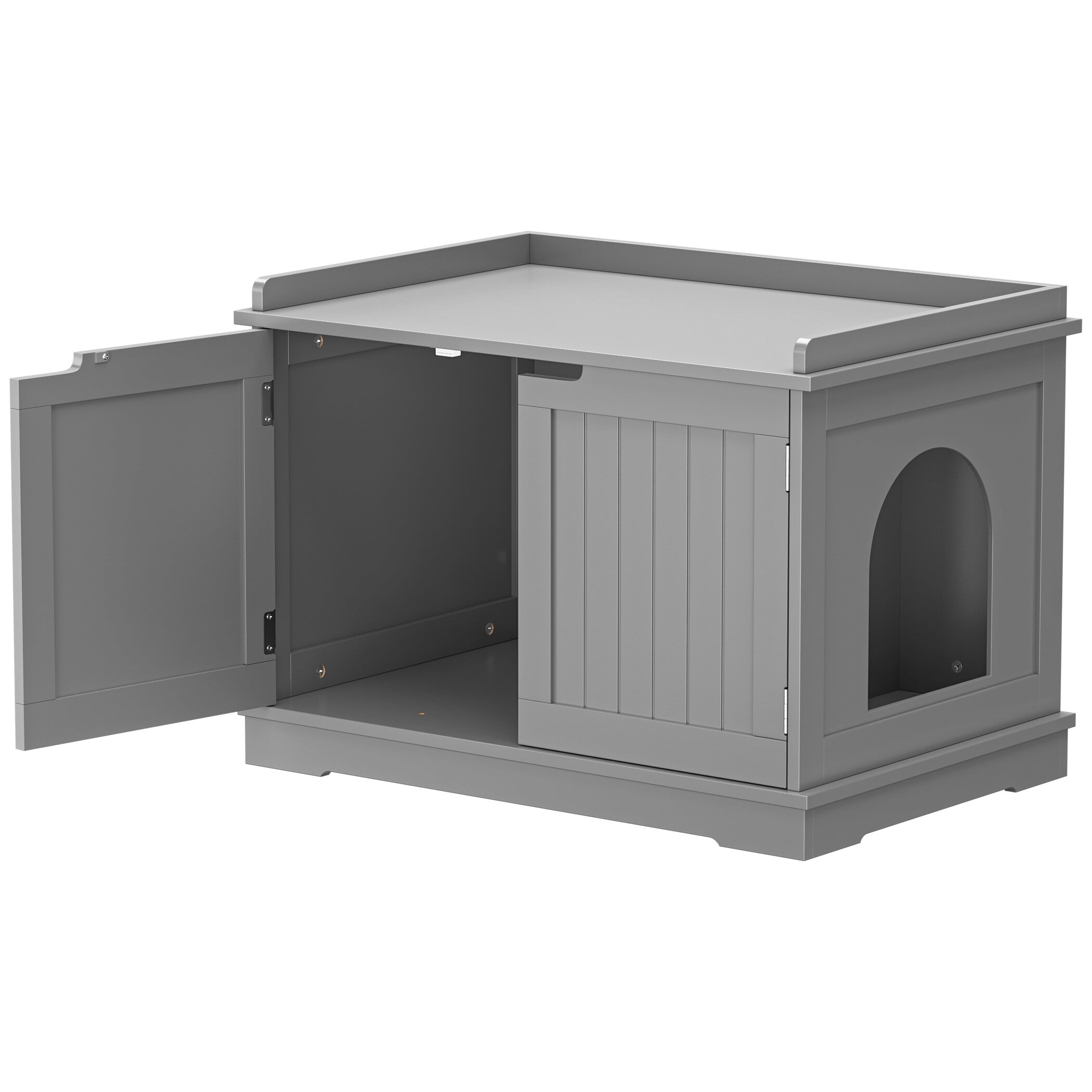 ZENY Double Door Hidden Cat Litter Box Enclosure Storage Cabinet MDF Frame Cat House, Gray