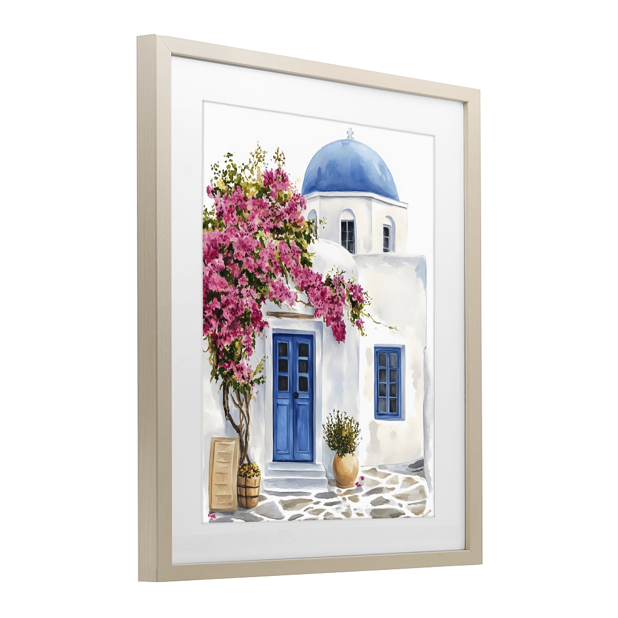 Stupell Industries Santorini House with Bougainvillea Birch Framed Print Under Glass, design by LSR Design Studio