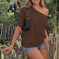 thumbnail image 2 of Harpily Womens T-Shirts Y2K Style Asymmetric Neckline Off Shoulder Short Sleeve Casual Basic Short Sleeve T-Shirt, 2 of 5
