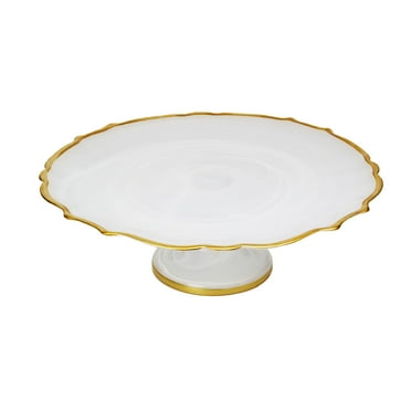 Alice Pazkus Alabaster White 13"Cake Stand With Gold Trim