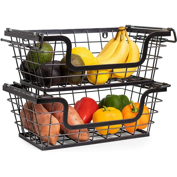 BirdRock Home Wire Basket for Storage Set of 2 Baskets Stackable