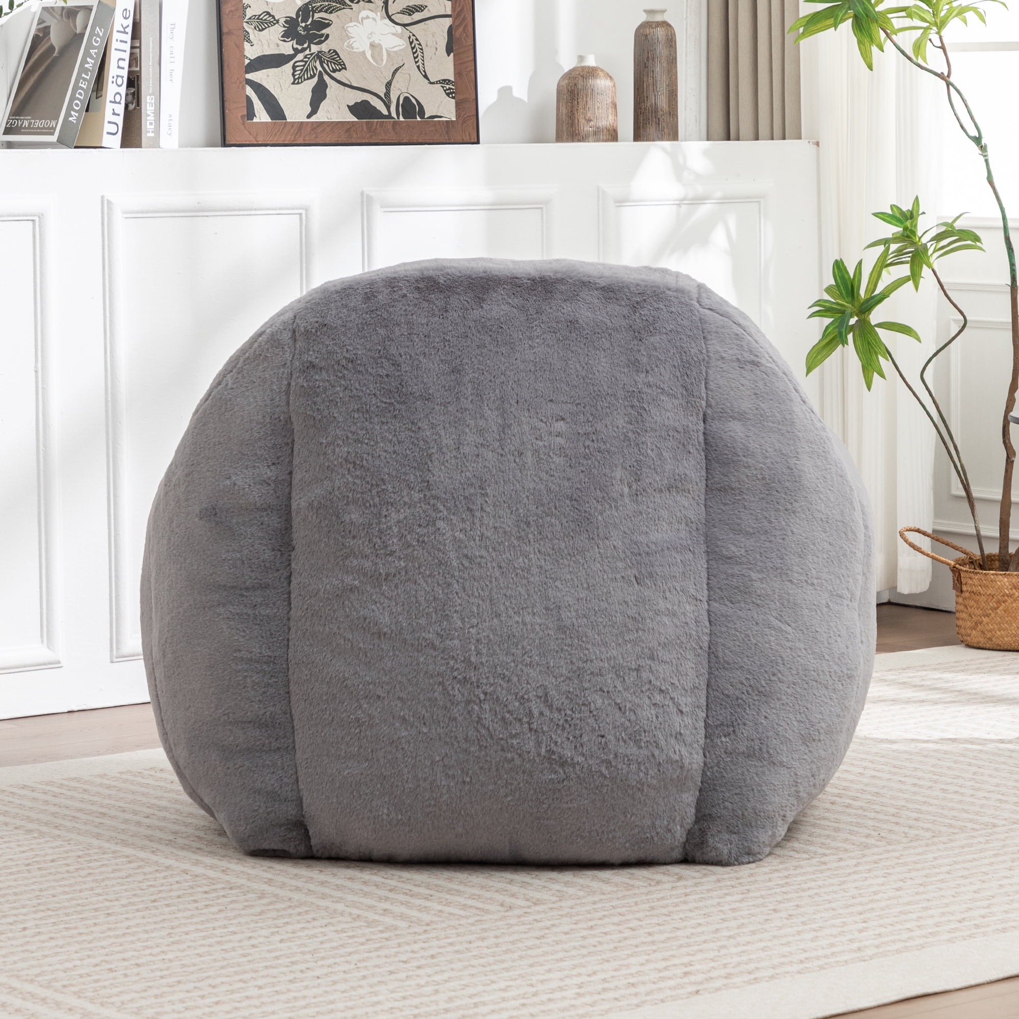 Bean Bag Chair, Comfy Bean Bag Sofa with Back Support, Faux Fur Bean Bag Chair for Adults and Kids, Stuffed Floor Sofa for Living Room, Bedroom, Dark Gray