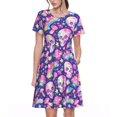 thumbnail image 1 of Bixox Robe d'Été à Manches Courtes pour Femmes Robe Ample Longueur Genou avec Poches-Culotte Arc-en-Ciel Champignon Coloré, 1 of 7