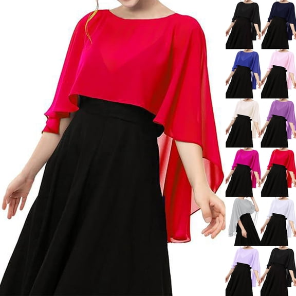 Sheer Shawls and Wraps for Evening Dresses Chiffon Capes for Women Soft Wedding Cover Up Red