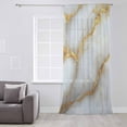 thumbnail image 3 of Marble Grey Semi Sheer Curtains Drapes for Living Room, Bedroom, French Doors Window 108 Inches Long, Gold Texture Modern Crack Scenery Rod Pocket Chiffon Curtain Drapery Voile Draperies Panel, 3 of 6