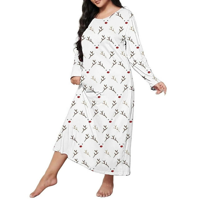 WZXFASHION Robe de Nuit Décontractée Grande Taille pour Femmes Imprimé Cœur Manches Longues Col Rond Extensible Moyen Ample Chemises de Nuit & Chemises de Nuit Blanches XXXXXL