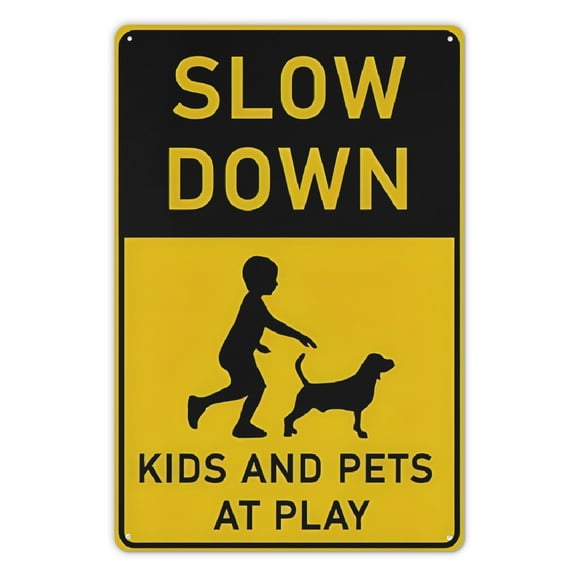 1pc Slow Down Pets at Play Warning Style 8×12 Inch Metal Sign, Suitable for Families with  Pets Outdoor Use