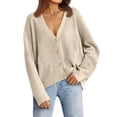 thumbnail image 2 of Ediodpoh Women’s Solid Color Cardigan Sweaters for Women Autumn Winter Versatile Buttons Knit Sweater Beige L, 2 of 5