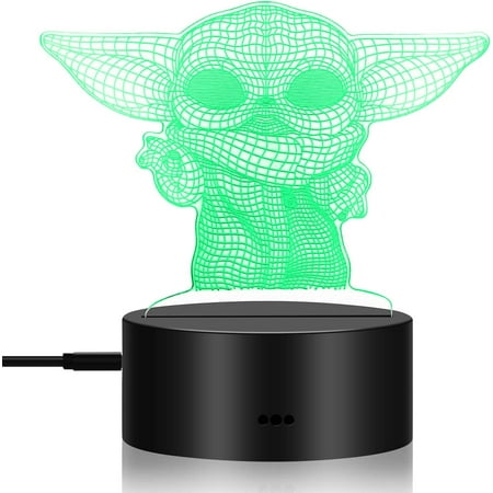 

JUWYT Baby Yoda Toys 3D Lamp Star Wars Gifts LED Night Light 7 Colors Changing Bedroom Illusion Lights Home Decor Anime Grogu Toy for Kids Girls Boys E1116-480