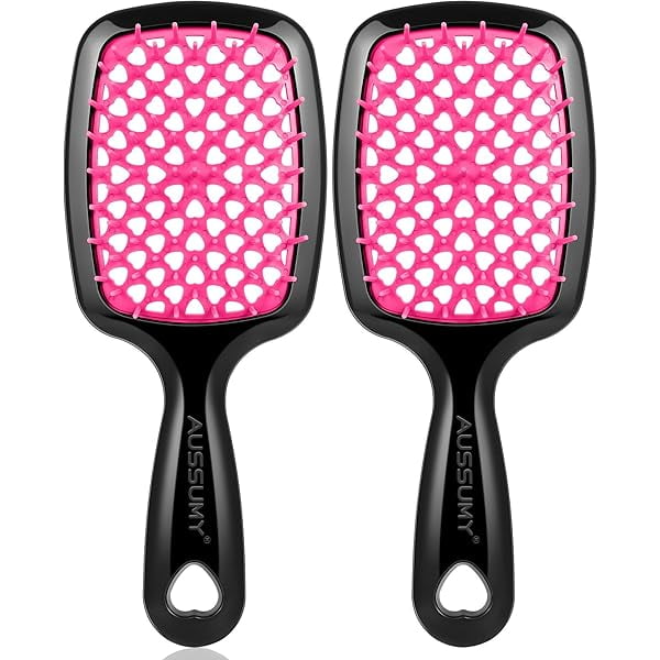 wonima11 2 Pack Vented Detangling Hair Brush - Detangler Hairbrush with Soft Bristles for Effortless Tangle Free -Ideal for Natural Curly Straight Wet Dry Damaged Hair for Women Men Kids - Magenta