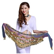 ORIDOOR Womens Belly Dancing Belt Colorful Waist Chain Triangle Hip Scarf With Sparkling Gold Coins Dance Skirts Wrap