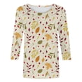 thumbnail image 4 of Pompotops T-shirt de Mode pour Femme Mi-Long Manches 3/4 Blouse Col Rond Hauts Décontractés Liquidation, 4 of 5