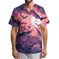 thumbnail image 2 of MLQIDK Big and Tall Scrubs for Men Stretch Funny Nurse Uniform Shirts V-Neck Short Sleeve Scrub Shirts Fun Pumpkin Ghost Bat Printed Nurse Uniforms Purple 3XL, 2 of 5