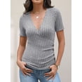 thumbnail image 3 of ANRABESS Womens Tops Short Sleeve V Neck Sexy Ribbed Knit Slim Fit Lightweight Sweater 2026 Summer Dressy Casual T-Shirts Small, 3 of 7