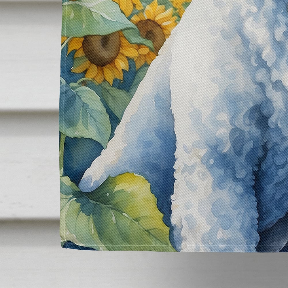 Caroline's Treasures DAC6142CHF White Poodle in Sunflowers House Flag Large Porch Sleeve Pole Decorative Outside Yard Banner Artwork Wall Hanging, Polyester, House Size, Multicolor