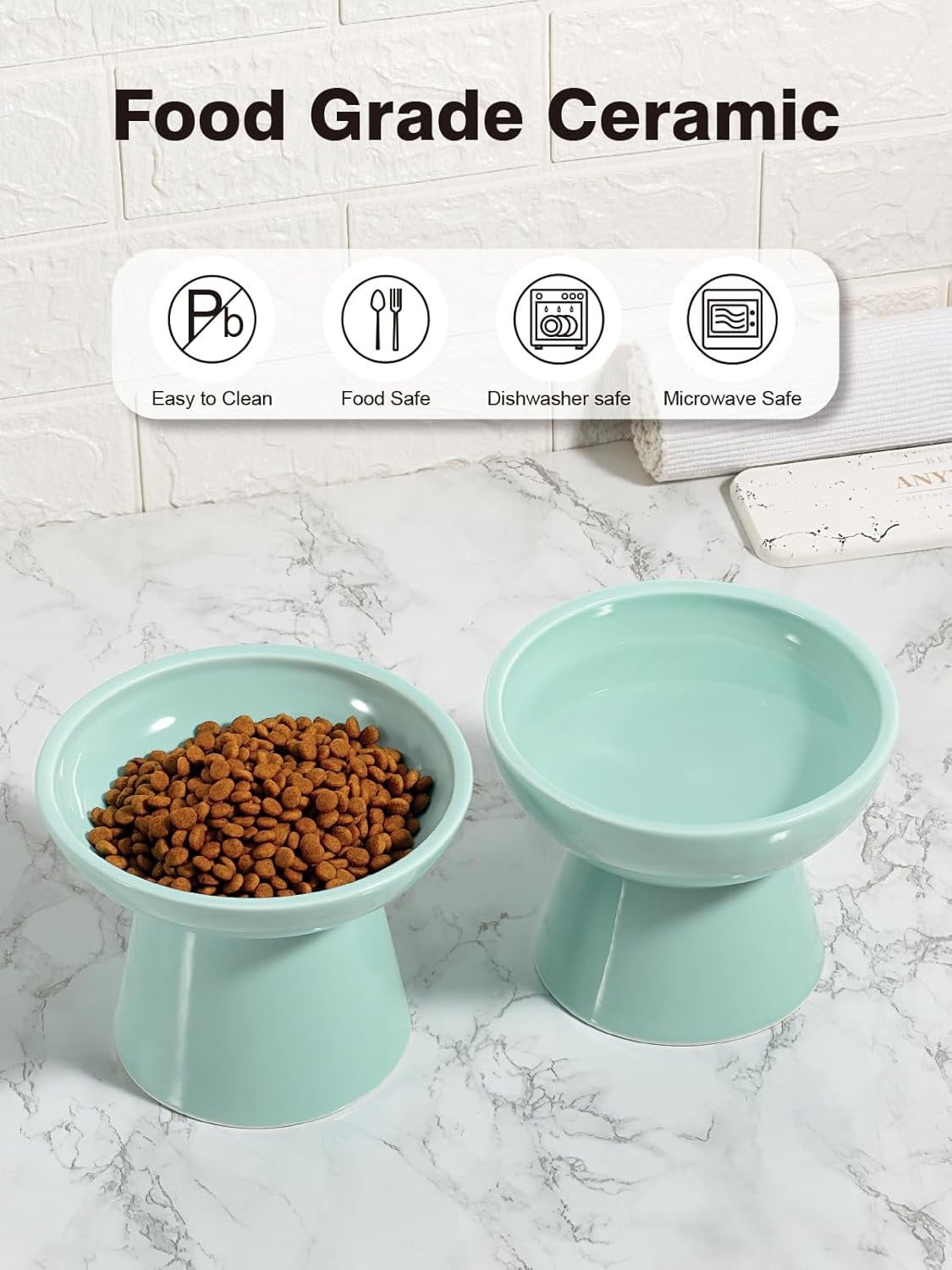 Elevated   and Water Bowls Set, Extra Wide and Raised Ceramic Feeder, Anti-Vomit -Free  Feeding Bowl for Kittens Adult Small Dogs (Blue,  Bowl)