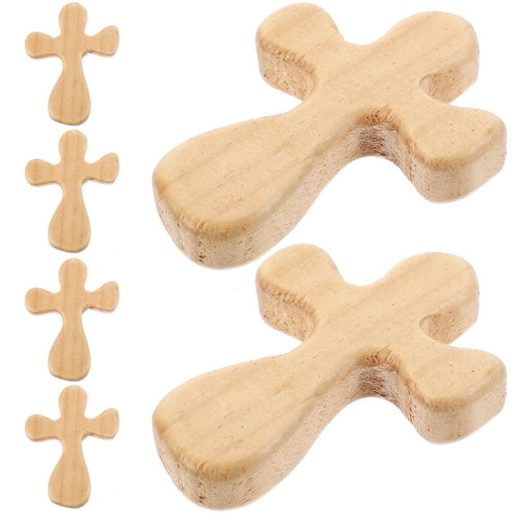 Masteelf 6pcs Small Wooden Crosses Adornments Handheld Praying Crucifix Prayer Crosses