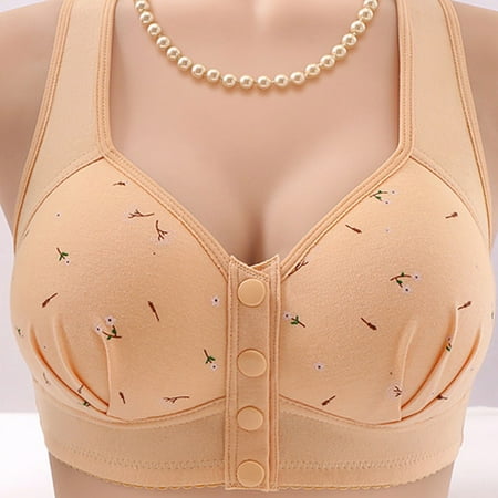 IDALL Front Closure Bras for Women Bras for Women No Underwire Plus Size Lingerie for Push Up Wireless Solid Color Adjustable Comfort Support Anti Drop Bra Bralette Bras Beige XL