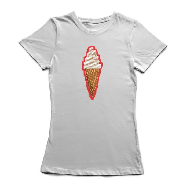 T-shirt Blanc à Cône de Crème Glacée Pixel pour Femme