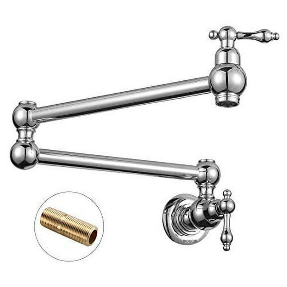 WOWOW Pot Filler Faucet Brass Faucets Kitchen Wall Mount Chrome Commercial Faucet Folding Kitchen Faucet Lead-free Restaurant Faucet Copper 2 Handles Double Joint Swing Arm Faucet