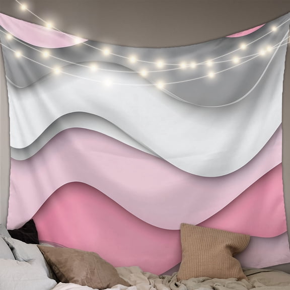 Pink Gray Ombre Tapestry for Bedroom Wall Hanging Tapestry, Geometric Modern Abstract Moire Art Ceiling Backdrop Tapestries Poster Blanket Wall Decor for Teens Room Living Room Dorm 59" x 79"