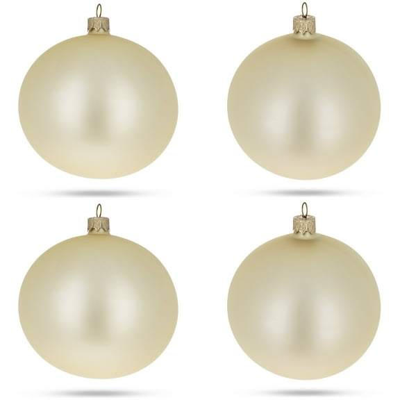 Set of 4 Beige Glass Ball Christmas Ornaments 4 Inches
