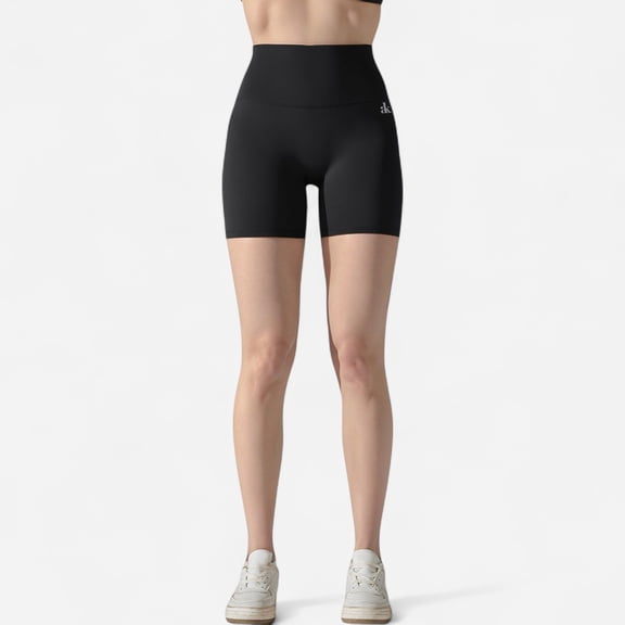 Women's High Waist Compression Biker Shorts Seamless Waistband with Sculpting Stretch Fit - Large, Black