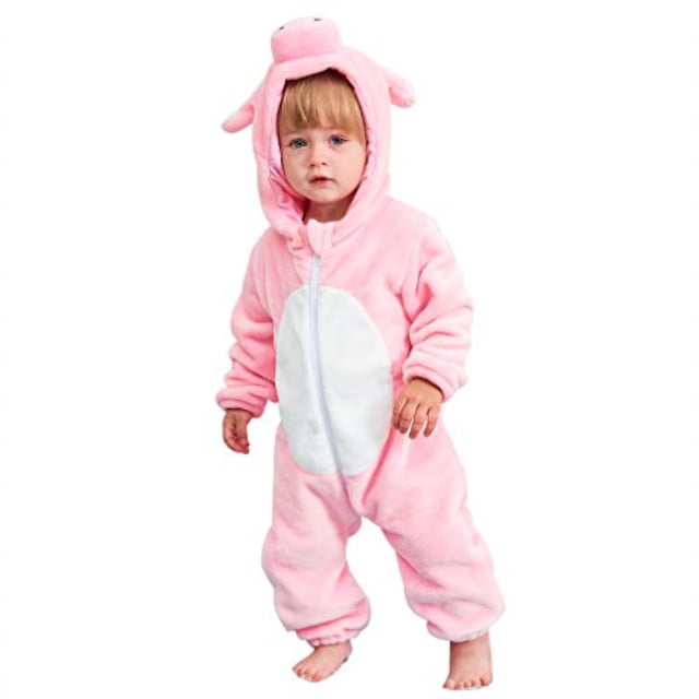idgirl baby pig costume, animal cosplay pajamas for girl winter flannel