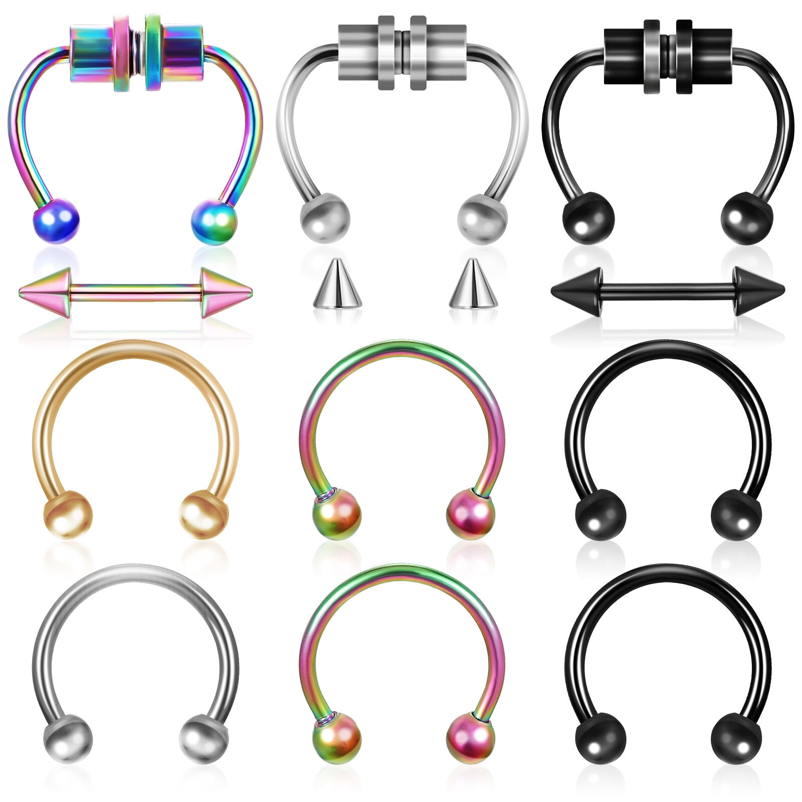 Homemaxs 9pcs Nonpierced Nose Rings Septum Nose Hoops Rings Nose Rings Septum Nose
