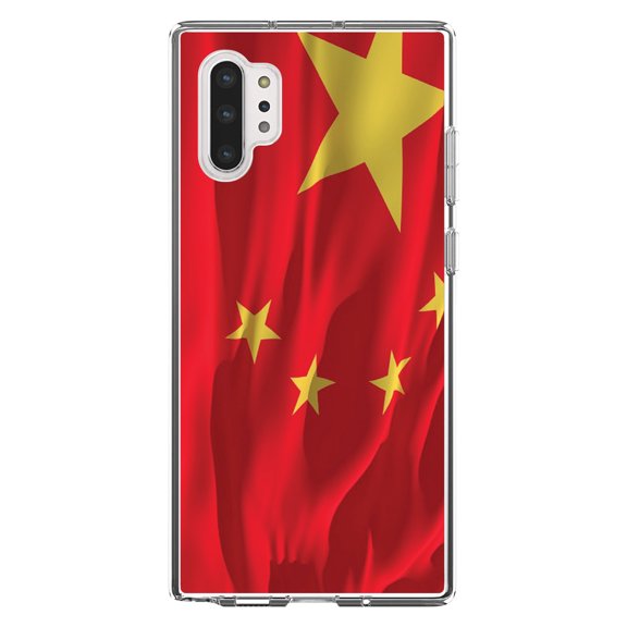 DistinctInk Clear Shockproof Hybrid Case for Galaxy Note 10 PLUS (6.8" Screen) - TPU Bumper, Acrylic Back, Tempered Glass Screen Protector - China Waving Flag Chinese