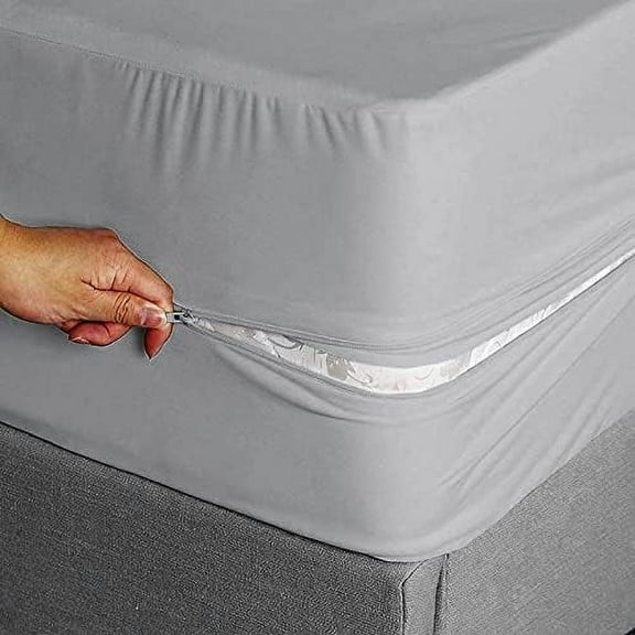 Zipper Fitted Sheet King Size 76" X 80" Inches Fit 8" Deep Pocket Silver Grey, 600 TC 100% Egyptian CottonZipper Mattress Cover King Size Zipper Sheets King Size