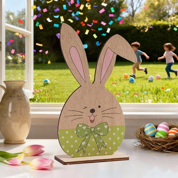 Fwttom Easter Decorations Stereoscopic Easter Decorations Wooden Patterned Rabbits And Egg Table Decorations Happy Easter Decorations Suitable For Easter Party Decorations